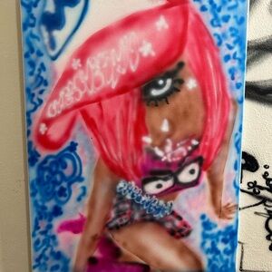 Vibrant Pink and Blue Street Art Canvas